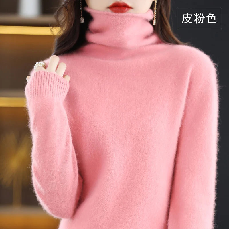 Women's Solid Long-Sleeve Turtleneck Loose Knit Pullover Sweater for Autumn Winter Outfits