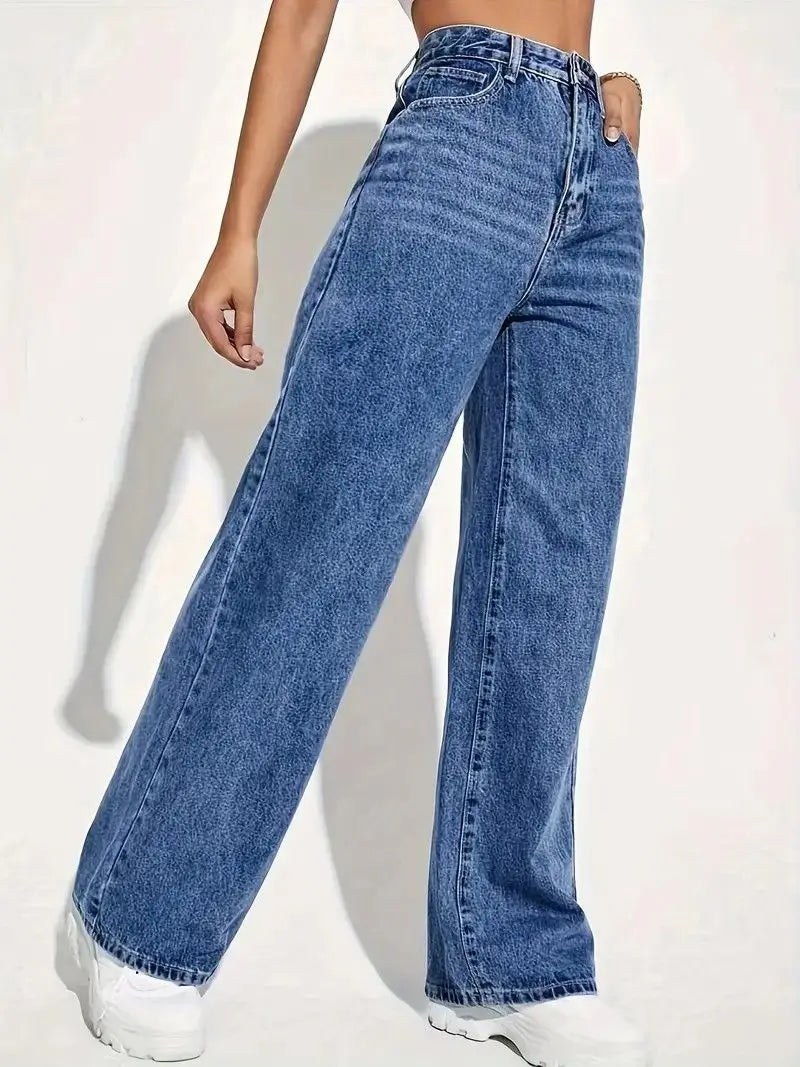 Women's Blue High Waist Wide Leg Denim Jeans