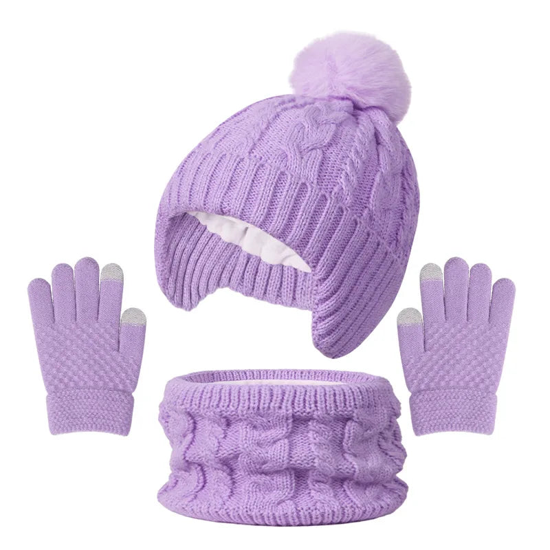 Kids' Knitted Beanie Hat Scarf and Gloves Set for Winter Outfits