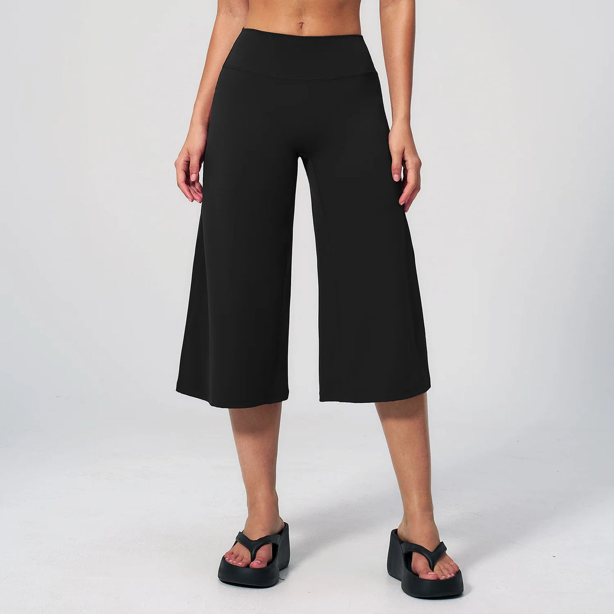 Women's High Waist Cropped Wide Leg Workout Pants with Loose Culotte Shape