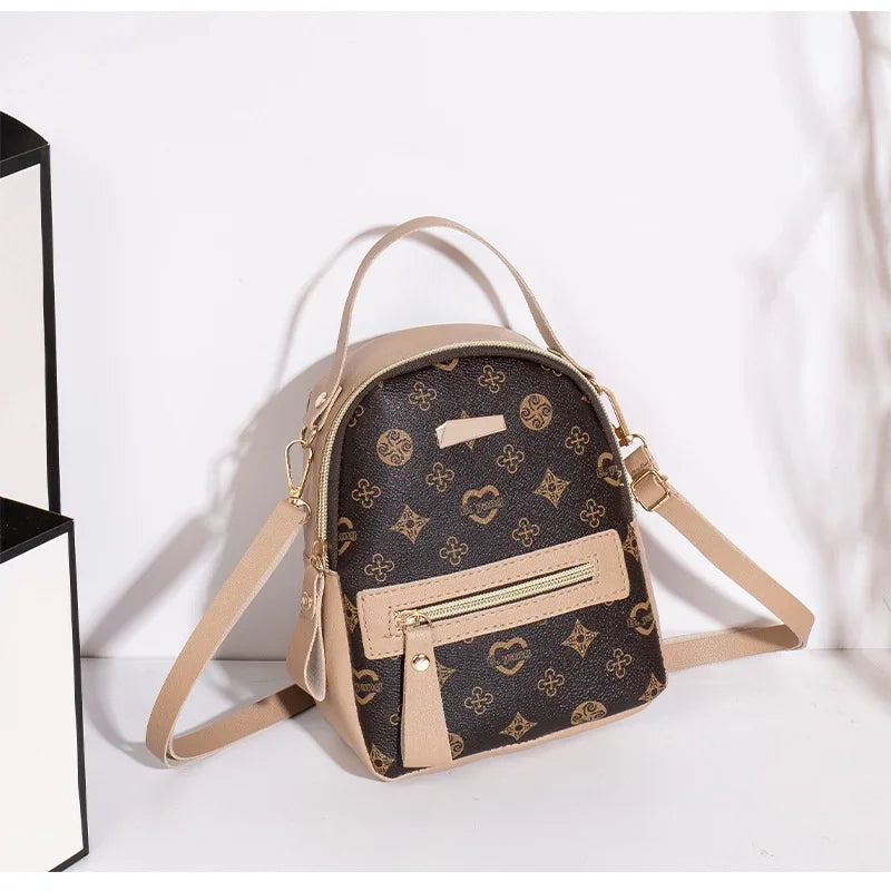 Women's Mini Printed Backpack with Top Handle and Front Zipper Pocket