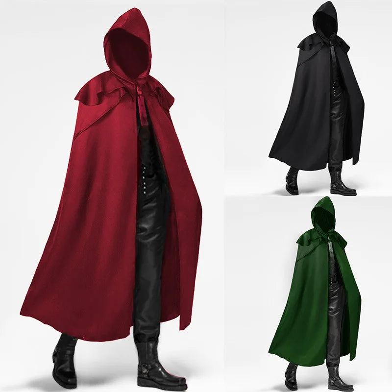 Long Hooded Tie Front Cape for Layering over Outfits