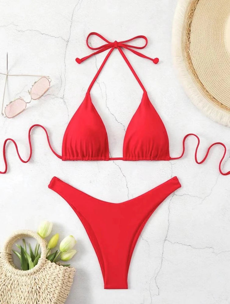 Solid Halter Tie Bikini