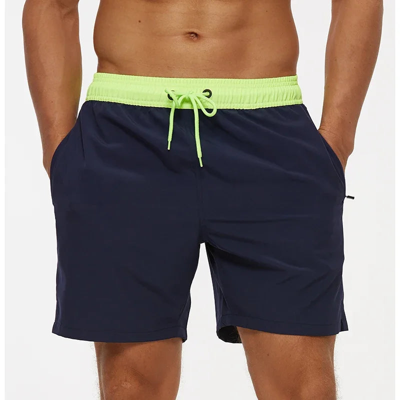 Men's Swim Shorts with Elastic Waist and Zipper Pockets for Beach and Pool Wear