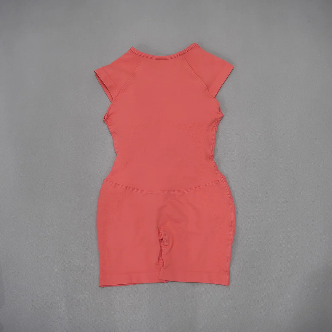 Women's Cap Sleeve Nylon Blend Workout Romper with Open Back