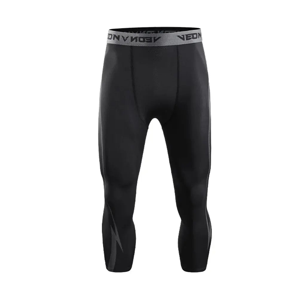 Men's Lightning Pattern Cropped Training Leggings for Gym and Running