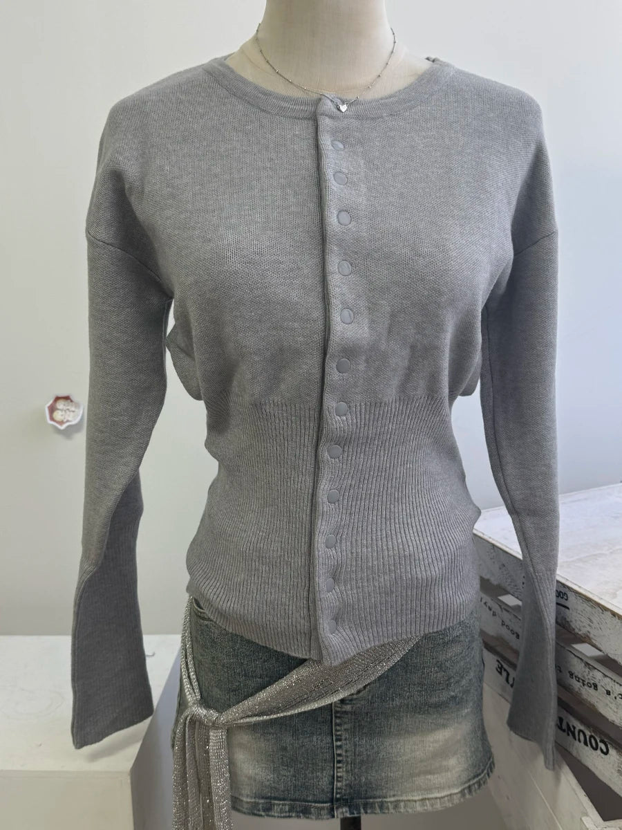 Women's Crew Neck Button Front Cardigan Casual Knit Layer