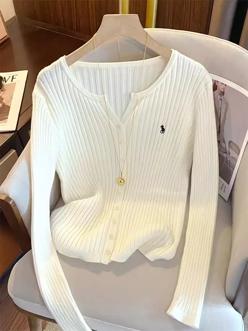 Women's Ribbed Crew Neck Button Front Cardigan Casual Knit Layer