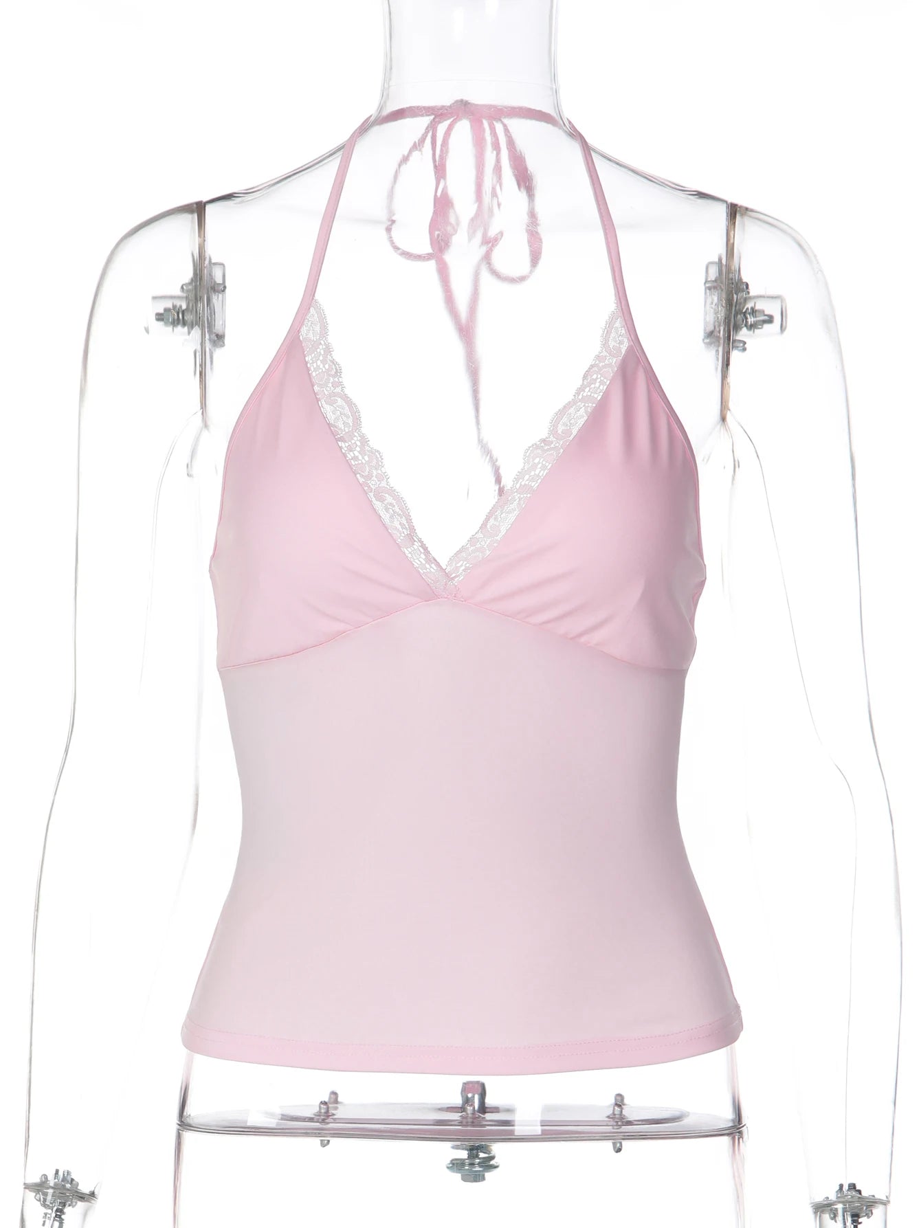 Women's Halter Camisole with Lace Ruffle Trim and a V Neckline