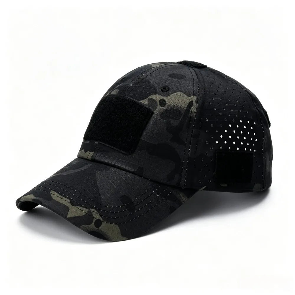 Men's Adjustable Perforated Baseball Cap with Front Patch Panel