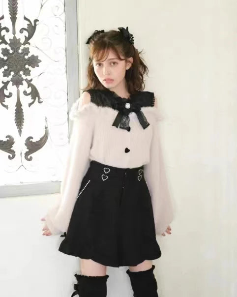 Women's Off Shoulder Button Front Bow Detail Cardigan