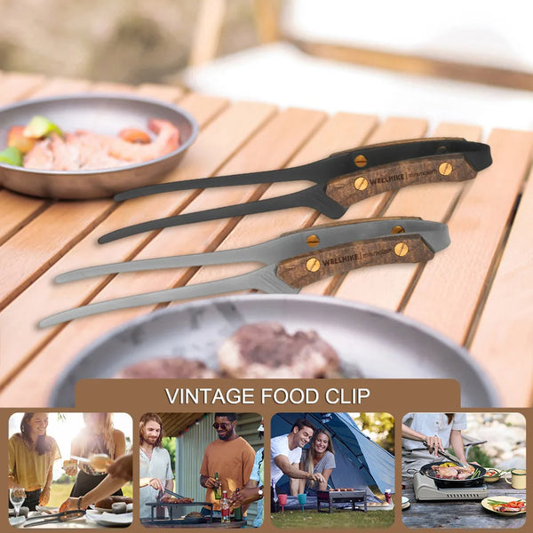 Anti Scalding Camping Tongs Vintage Stainless Steel BBQ Grill Barbecue Tong Lightweight Outdoor Tableware Camping Supplies