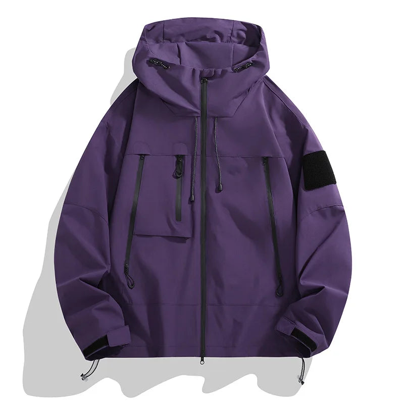 Hooded Long Sleeve Full Zip Outdoor Hiking Jacket with Pockets