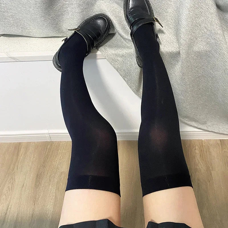 Solid Thigh High Stockings with Long Footed Shape
