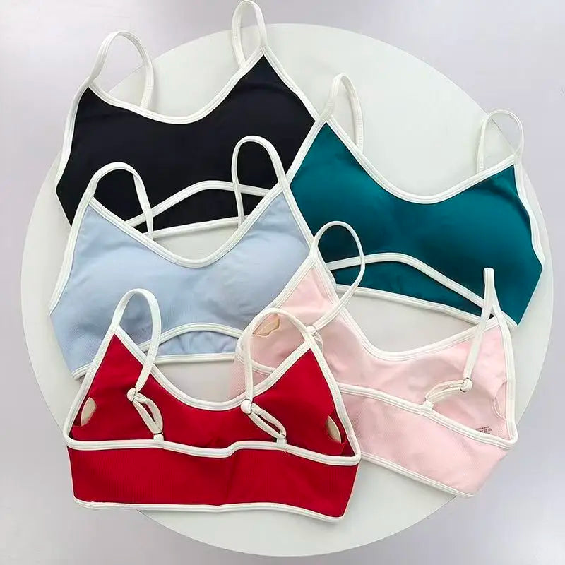 Women's Contrast Trim Thin Strap Sports Bra