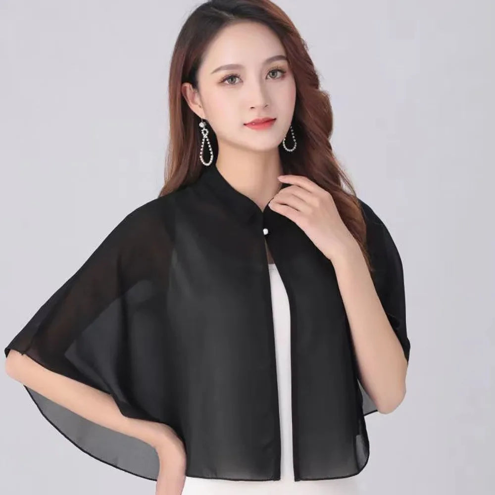 Short Clasp Front Chiffon Cape for Layering over Outfits