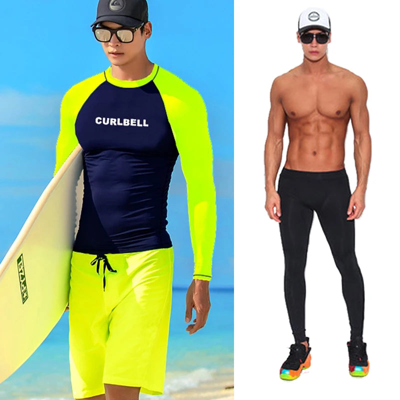 Men's Long Sleeve Rash Guard with Swim Bottom Options