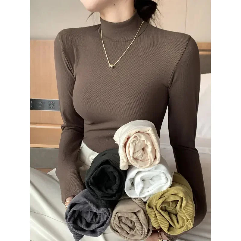Women's Mock Neck Fitted Long Sleeve Sweater Casual Knit Layer