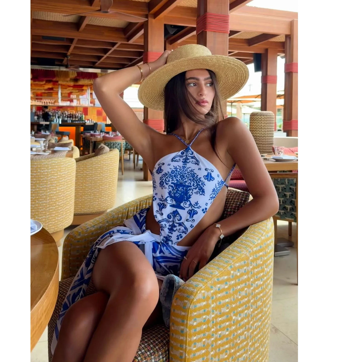 Floral Cutout Swimsuit with Cover-Up