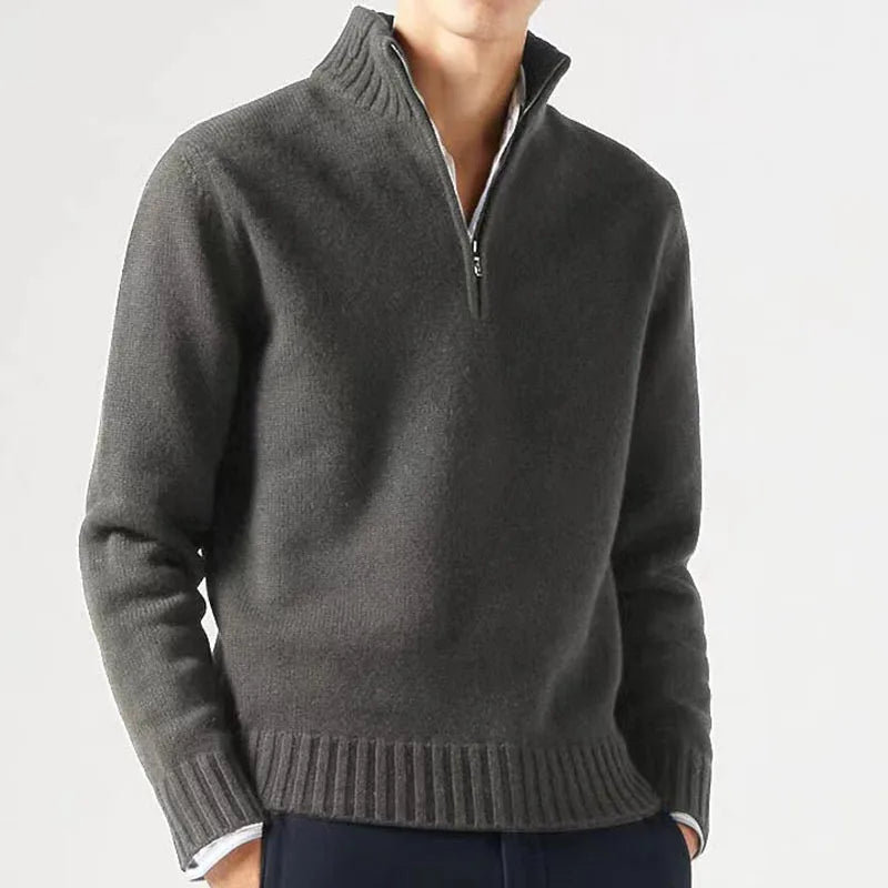 Men's Quarter Zip Long Sleeve Knit Sweater