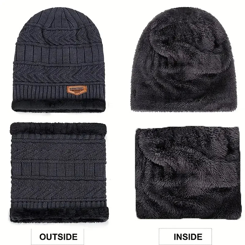 Knitted Hat Scarf and Touchscreen Gloves Set for Adult Winter Wear