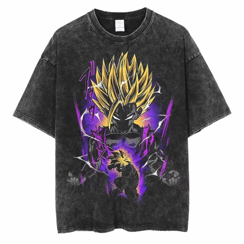 Dragon Ball Anime Washed T Shirt Vintage Goku Vegeta Cotton Short Sleeve Loose Fit Men Women
