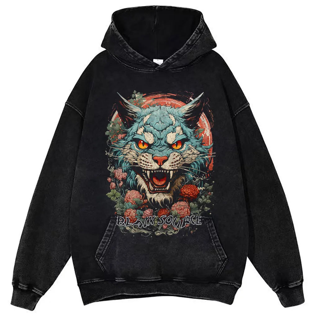 Japanese Tiger Head Graphic T-Shirt Oversized Streetwear Y2K Tee