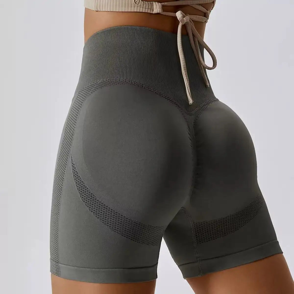 Women's High Waist Nylon Blend Shorts with Contour Knit Panels