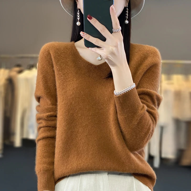 Women's V Neck Long Sleeve Sweater Casual Knit Layer
