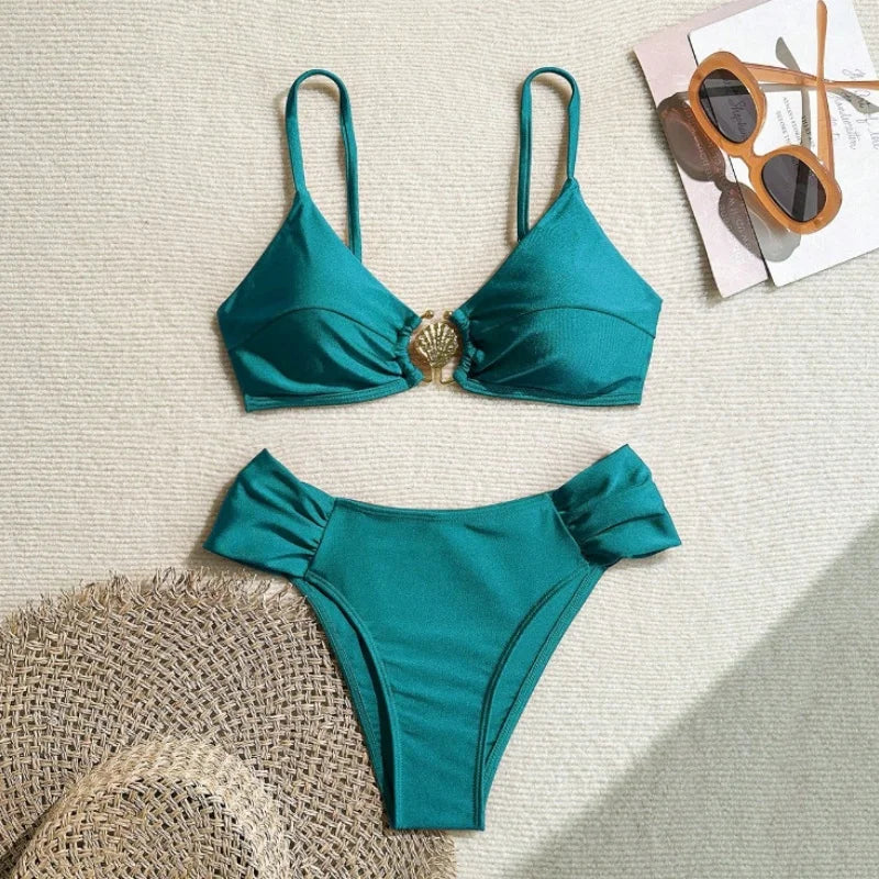 Pleated High Waist Bikini