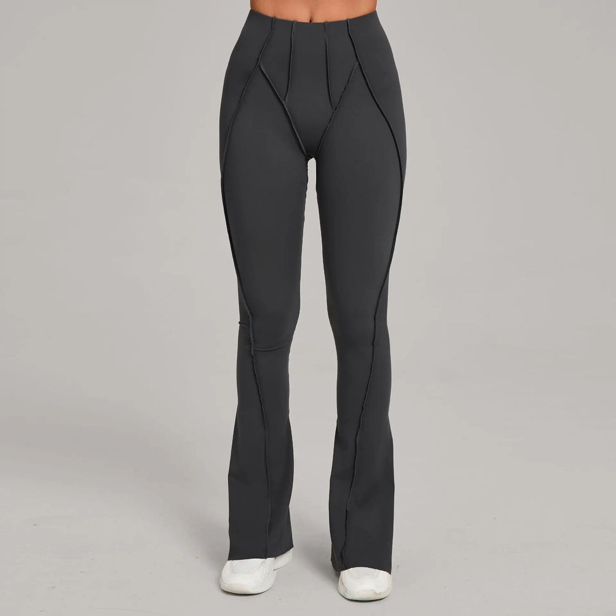 Women's High Waist Nylon Blend Flared Workout Pants with Contoured Seam Details