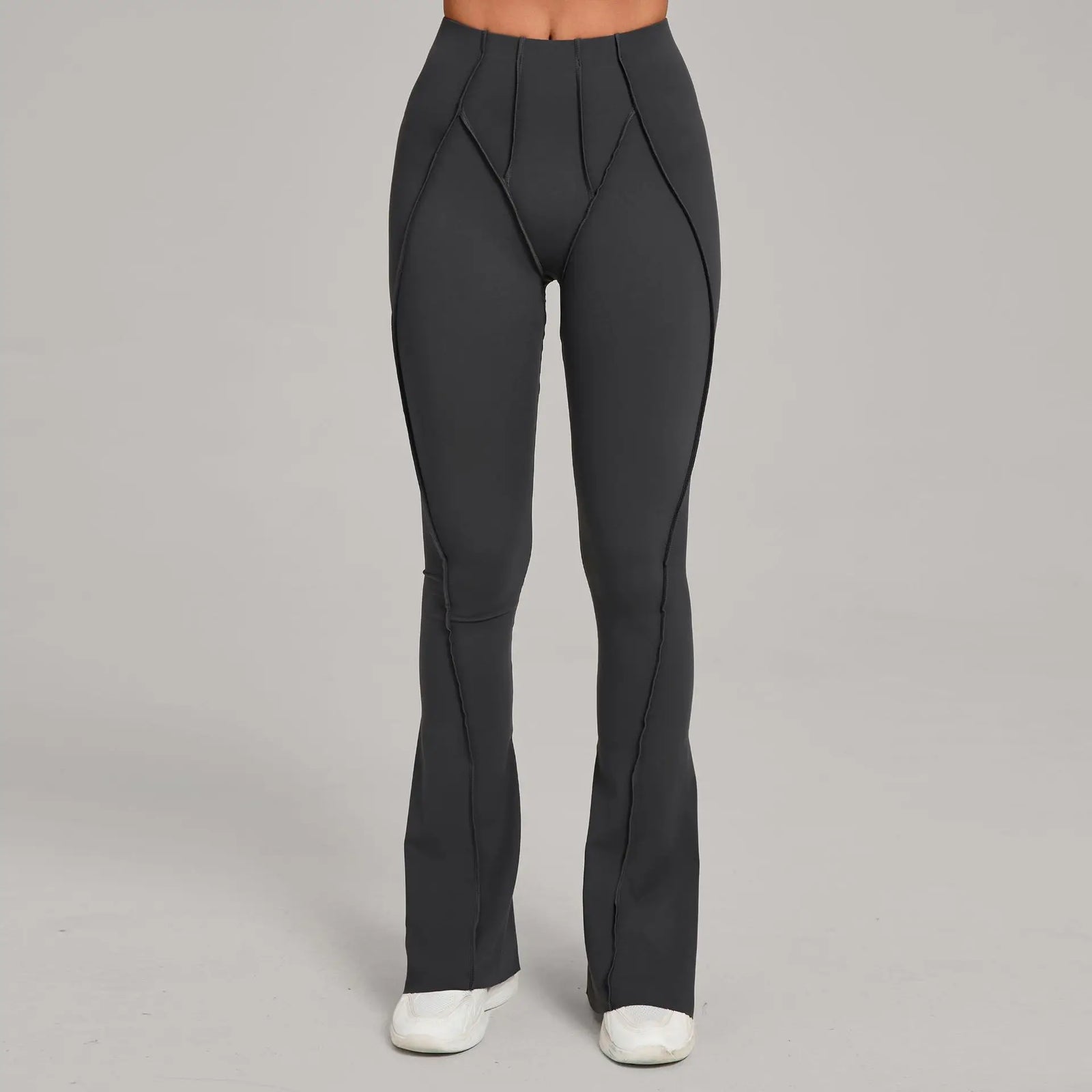 Women's High Waist Nylon Blend Flared Workout Pants with Contoured Seam Details