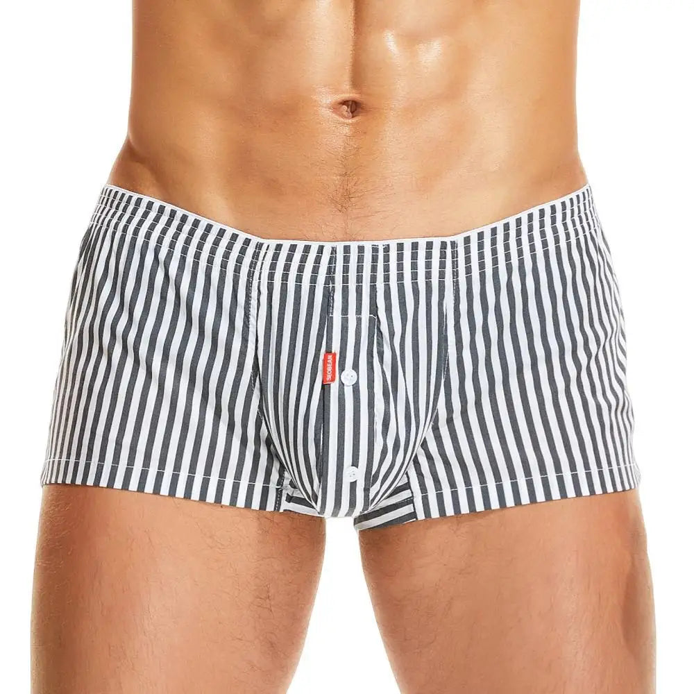 Men's Striped Button Detail Boxer Style Lounge Sleep Shorts