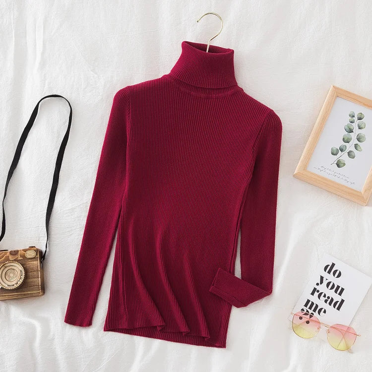 Women's Ribbed Mock Neck Long Sleeve Sweater Casual Knit Layer
