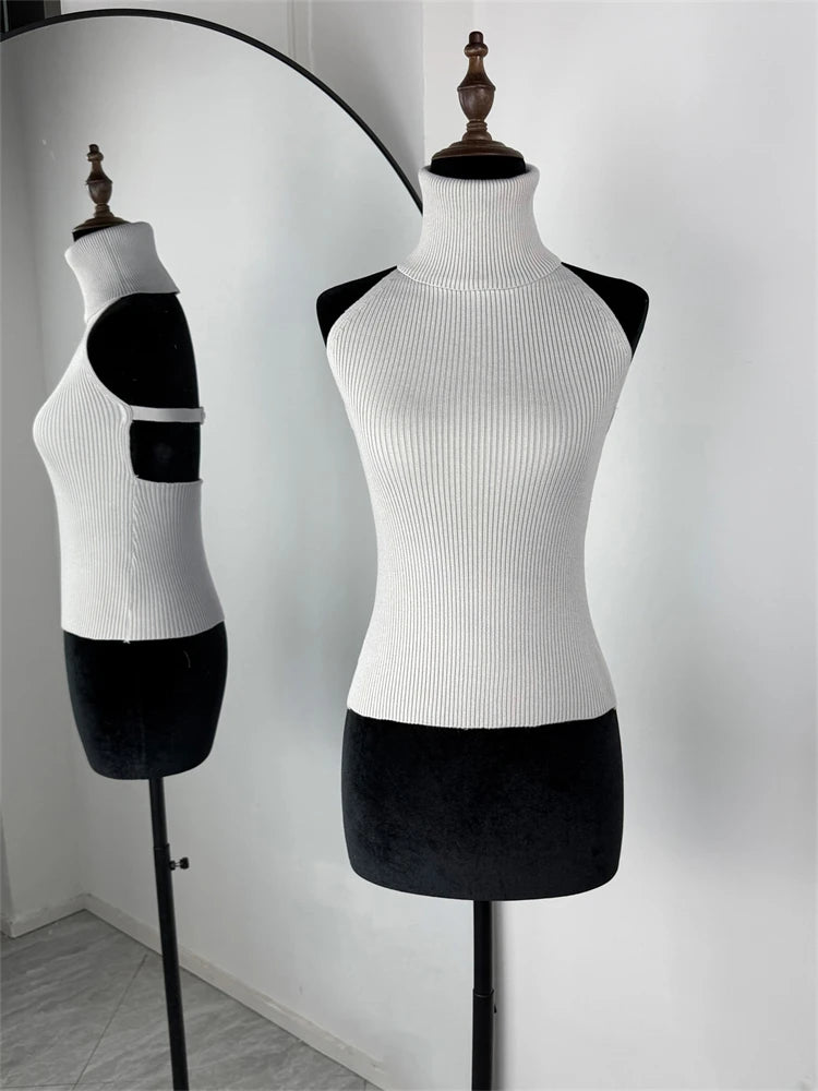 Women's Ribbed Polyester Blend Halter Tank and Long Sleeve Bolero with Separate Options