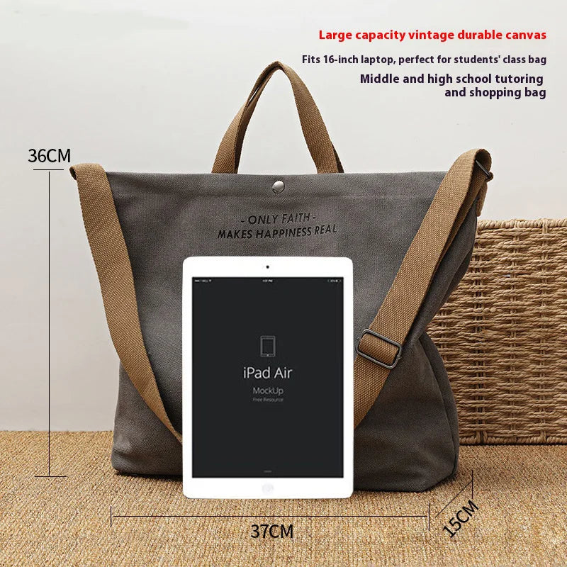 Retro Shoulder Tote Bag with Wide Strap and External Pocket Design