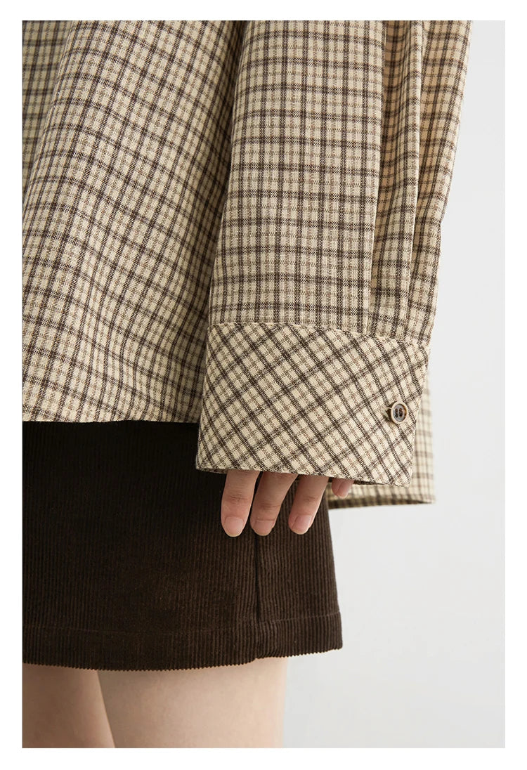 Women's Checked Long Sleeve Shirt with Plain Colour Options