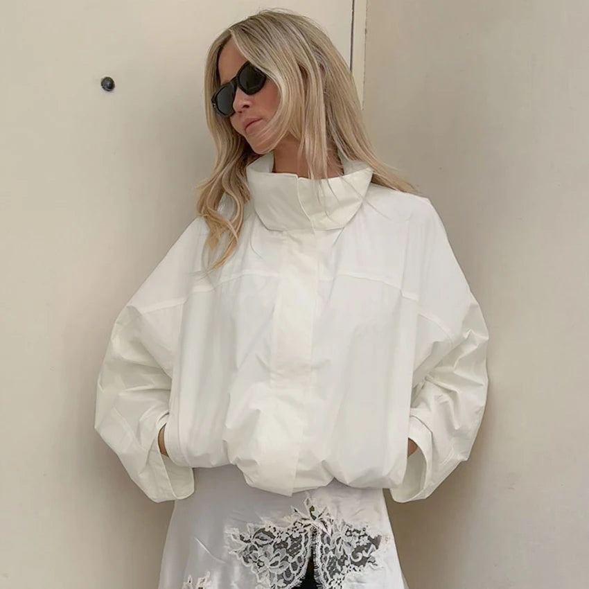 Women's Stand Collar Zip Front Jacket for Layered Outfits