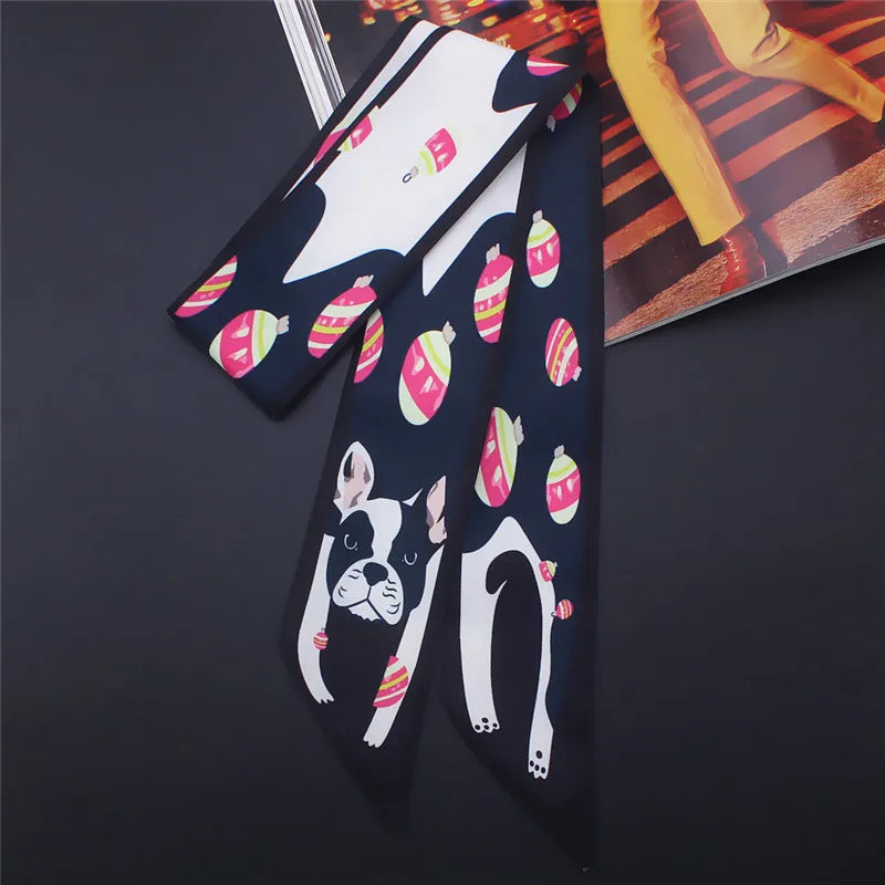 Animal Print Narrow Scarf with Pointed Tie Ends