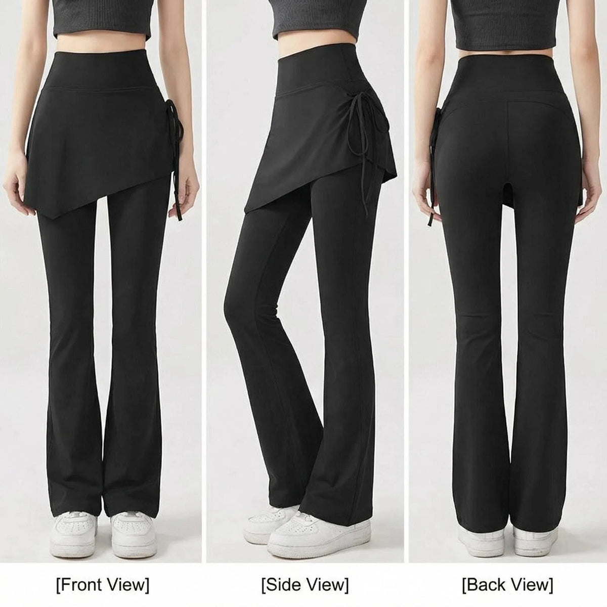Women's Skirt Overlay Flared Pants with High Waist for Yoga and Casual Wear