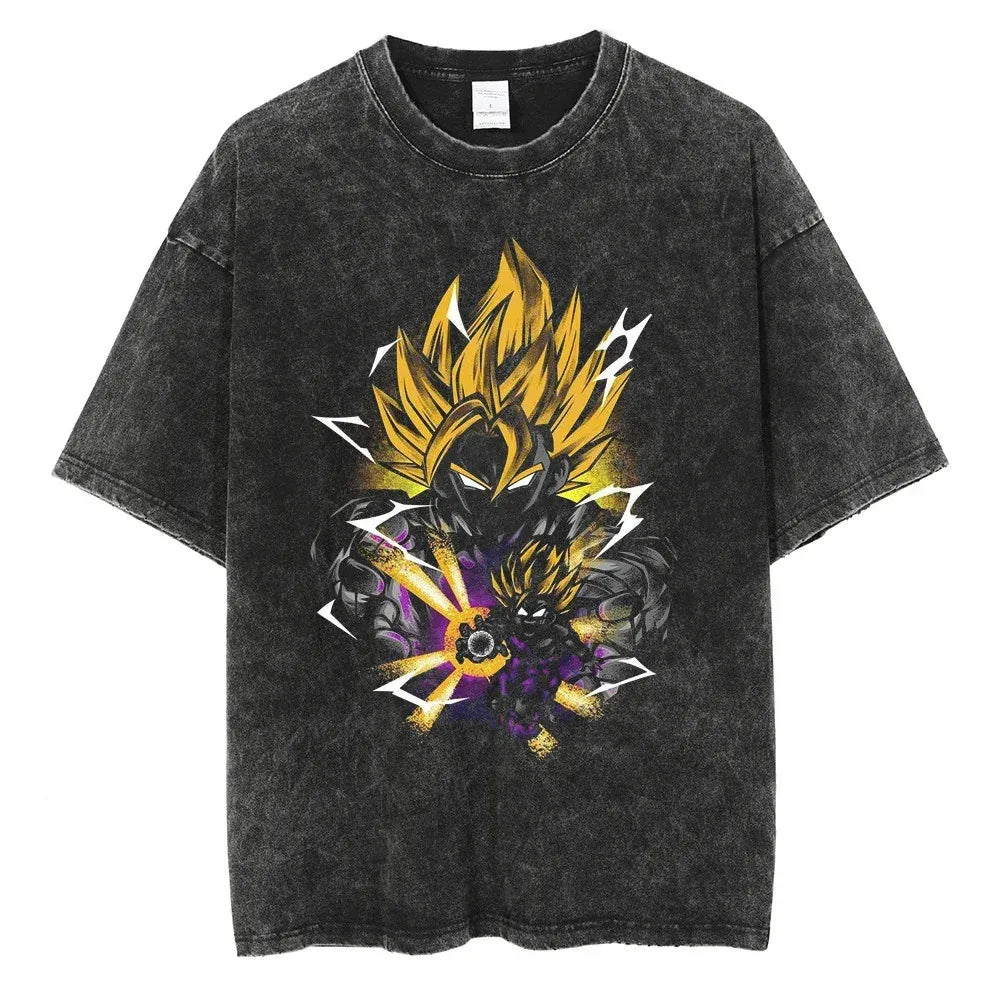 Anime Dragon Ball Goku Vintage Washed Oversized T-Shirt Cotton Streetwear Tee
