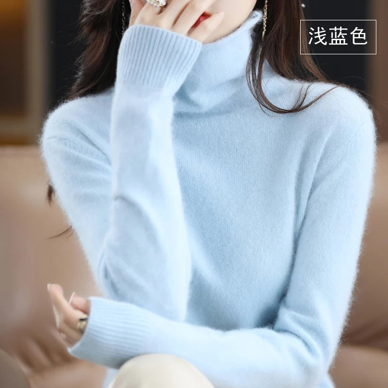 Women's Solid Long-Sleeve Turtleneck Loose Knit Pullover Sweater for Autumn Winter Outfits