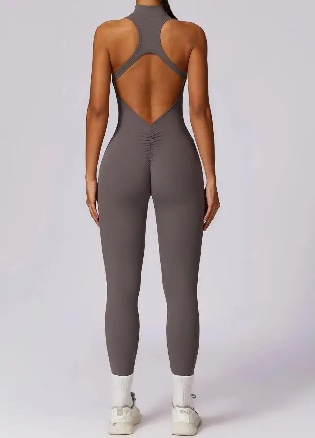 Women's Zip-Front Open-Back Workout Romper