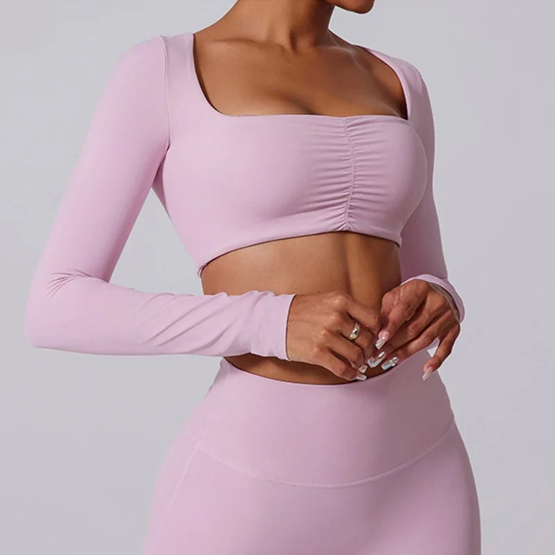 Women's Long-Sleeve Crop Top and Flared Pants Workout Set