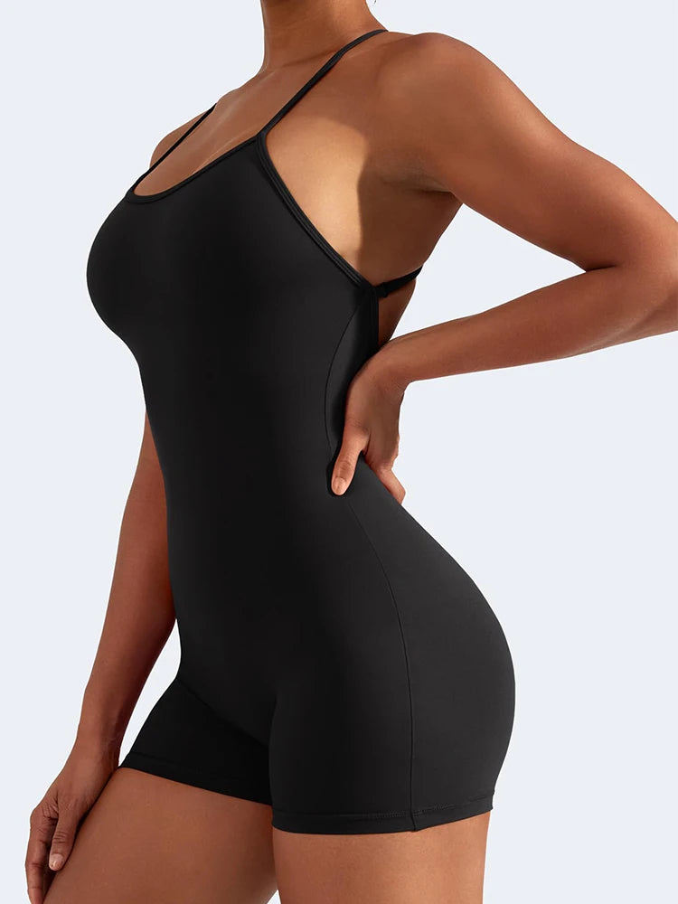Women's Cross Back Polyester Romper with Thin Shoulder Straps
