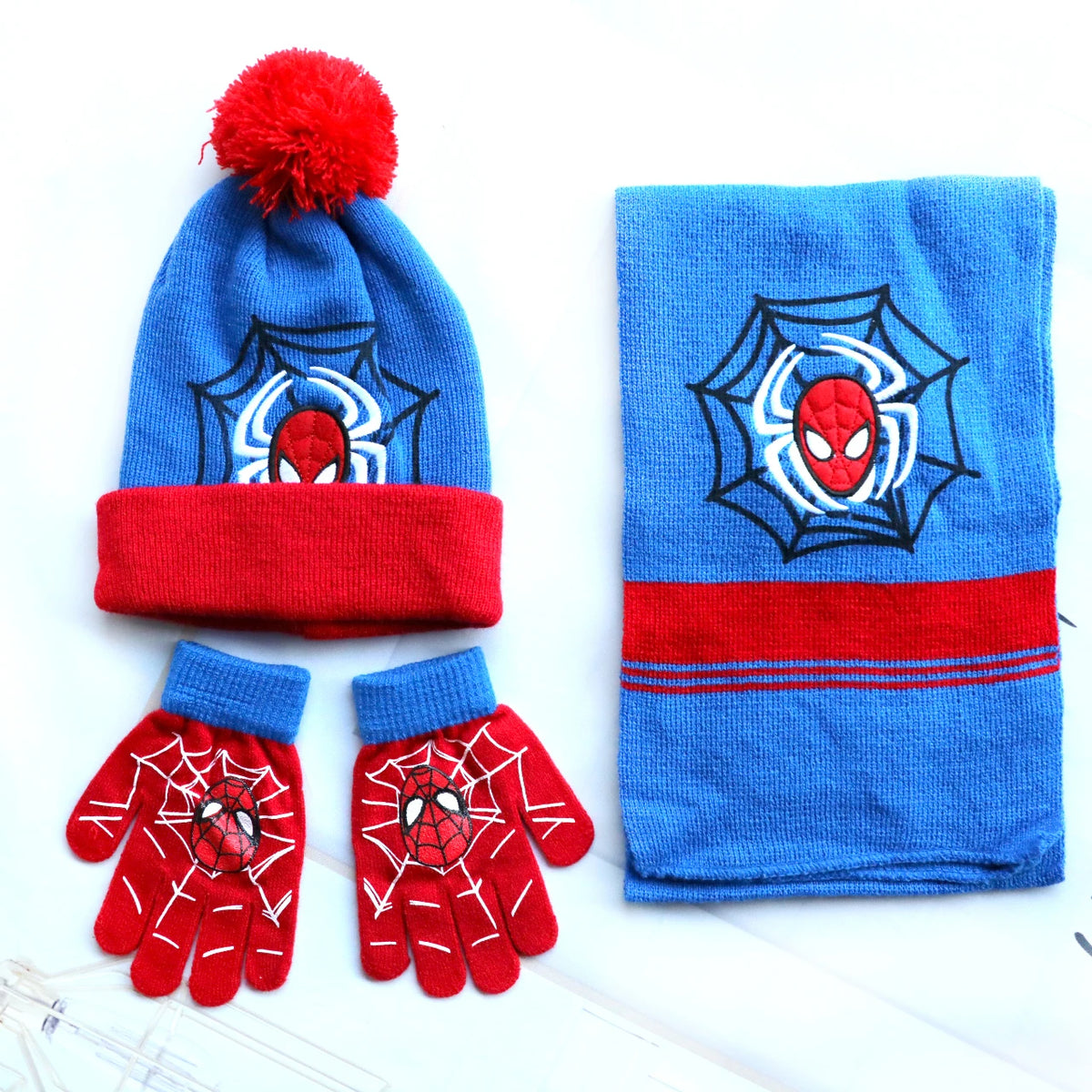 Spider-Man Knitted Hat Scarf and Gloves Set with Cartoon Style Options