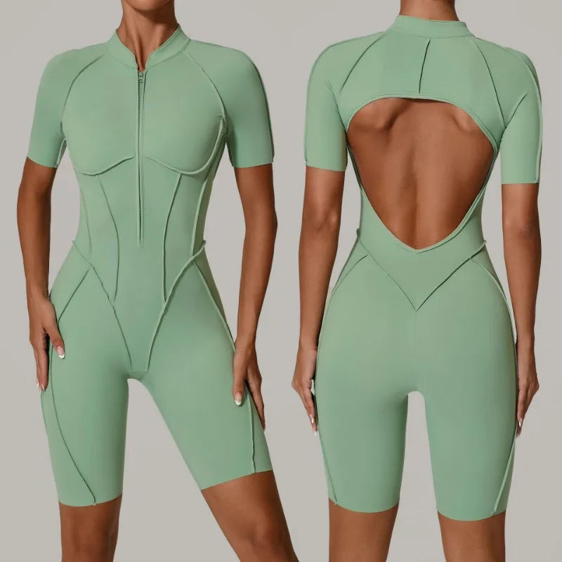 Women's Contoured Workout One Piece with Back Cutout and Multiple Sleeve Styles