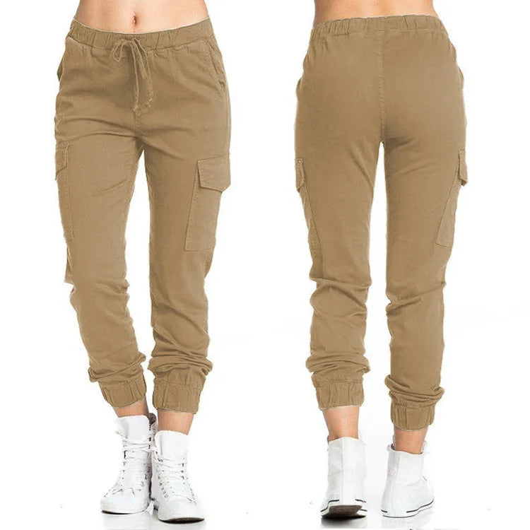 Women's Cargo Joggers with Drawstring Waist and Elastic Ankle Cuffs