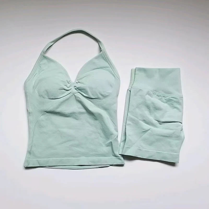 Women's Halter Tank And Shorts Yoga Set For Workout Outfits