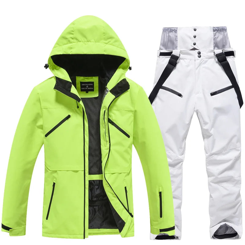 Hooded Ski Jacket and Pants Clothing Set with Style Options
